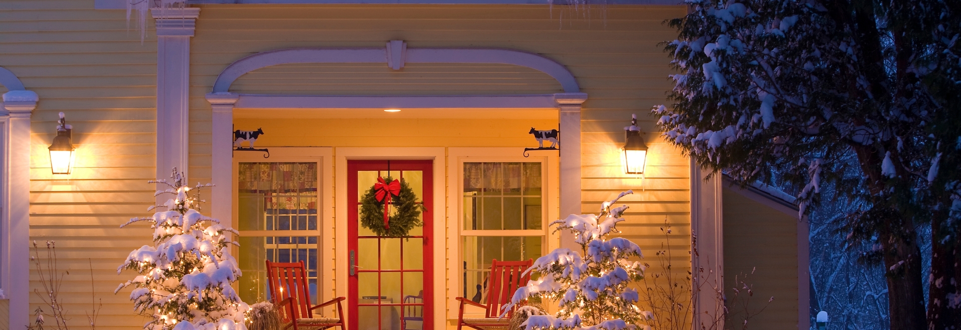 front porch with snow